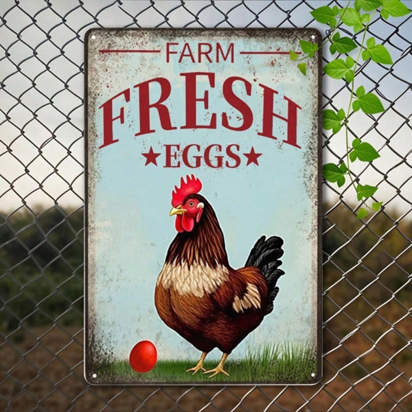 2ca42f70-a6dc-494c-8da0-5573098f8408.png CIFbuy Vintage Fresh Chicken Farm Eggs Metal Tin Sign" Rustproof UV Resistant Weatherproof Durable Iron Wall Art, Iron Wall Art, 2D Flat Unframed 1pc Tin SigikTok, Tin SigikTok, t Self-pickup Logiopics - Image 1