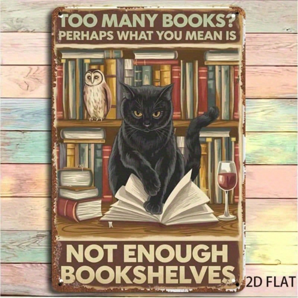 CIFbuy Vintage Book Lover Metal Sign, Humorous Black Cat" Reading Library Wall Art, Duty Iron Decor For Home Office Bar BlackikTok, BlackikTok, t Self-pickup Logiopics