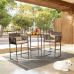 Outdoor 3 Piece Patio Bar Set, Bar Height Bistro Table Set for 2 People, High Top Wicker Bar Stools and Table Outdoor Bar Set with Cushions and Pillows, Brown Gradient Rattan & Beige Cushion - Image 9