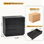 Handleless Grille-Finished 3-Drawer Bedside Table P2 Particleboard + MDF & Melamine Veneer + Thermoformed Drawer Cabinet 23.62*12.99*22.05in Black - Image 5