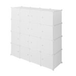 4-layer 16 Cube Organizer Stackable Plastic Cube Storage, Plastic + Steel Wire with 3 Clothes Rails, Free to Assemble, White - Image 9
