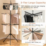 3-Tier Foldable Tripod Clothes Drying Rack with 24 Clips & 32 Rods, 70" Space Saving Laundry Dryer - Image 10