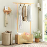 2-in-1 Bamboo Clothing Rack with Rolling Wheels & 60L Storage Basket - Image 6