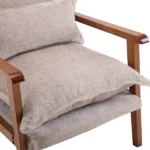 Cloud Shaped Indoor Leisure Chair with Solid Wood Armrest, Metal Frame, Chenille Fabric Accent Chair with Lumbar Pillow, Single Sofa Chair Khaki - Image 12