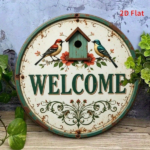 CIFbuy Vintage | Round Iron Sign 2D Flat Printed Birdhouse Welcome With Flowers Retro Metal Wall Decor, Interesting Rustic Hanging Wall TikTok, TikTok, Wall Self-pickup Logiopics - Image 6