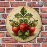 CIFbuy 1pc Vintage Fresh Strawberry 2D Flat Round Sign 8x8in, "x8in" Retro Fruit, Plaque Decor for Kitchen Cafe Restaurant Wall Art TikTok, kTok, temu Self-pickup Logi Aics - Image 8