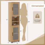 67" Tall Slim Bathroom Storage Cabinet with Fluted Doors, Adjustable Shelf Freestanding Narrow Organizer - Natural - Image 5