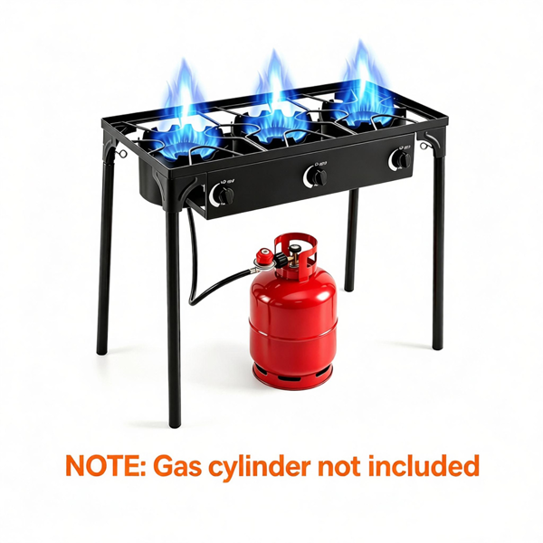 3 Burner Propane Stove 240000 BTU Portable Outdoor Propane Burner Stove Black Metal Frame Max 660 LBS Load Capacity Adjustable Heat Control Gas Stove for Soup Stir-Fry Barbecue Picnic