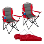 2 Pack Heavy Duty Folding Camping Chairs 330 LBS Capacity, 600D Oxford Padded Portable Outdoor Lawn Chairs with Cup Holder & Carry Bag -Red - Image 3