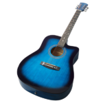 Blue 41-inch Dreadnought barrel-shaped cutaway acoustic guitar with pick, strings, capo, gig bag, tuner, wrench tool, and shoulder strap - Image 2