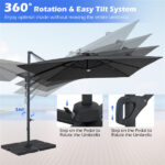 10x10 Ft Gray Solar LED Cantilever Patio Umbrella 360° Rotation Offset Hanging Umbrella with Lights - Image 5