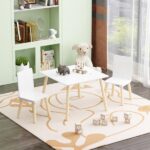 Kids Table and 2 Chairs Set, 3 Pieces Toddler Table and Chair Set, Wooden Activity Play Table Set (White) - Image 6