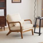 Low Arm Accent Chair - Off-White Corduroy Upholstered Indoor Lounge Chair, Compact Single Seater with Sturdy Frame (330LBS Weight Capacity) - Image 10