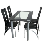 Same Code 02878244 5 Pieces Dining Table Set for 4, Kitchen Room Tempered Glass Dining Table, 4 Chairs, Black Table legs are silvery - Image 35