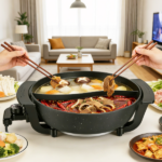 6L Large Capacity Electric Hot Pot with Divider, 5 Gear Adjustable Temperature Non-Stick Electric Cooker, Multifunctional Fondue Pot for 3-6 People with Cooking Tools - Image 6