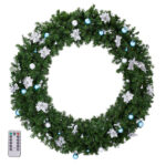 60in Pre-lit Christmas Wreath, Lighted Artificial Xmas Wreath with 220 Cold & Warm White Lights and 600 PVC Tips and DIY Ornaments, for Front Door Gate Wall Xmas Party Decorations, Light Green - Image 8