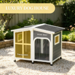 Large Dog House Cabin-Style Wooden Pet Shelter with Openable Roof And Giant Window Gray - Image 5