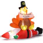 Replace 57412109 4.9 FT Lighted Christmas Inflatable Decoration, Inflatable Turkey Sitting on Santa Claus, Funny Blow Up Yard Decorations with Built-in LED Lights for Holiday Party Front Yard Lawn Garden Decor - Image 10