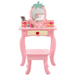 Pink MDF spray-painted + apple-printed 1-drawer 2-desktop storage box children's dressing table set - Image 4