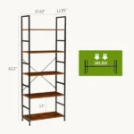 5-Shelf Wood and Metal Storage Shelf with Adjustable Feet, Waterproof & Scratch-Resistant, Rustic Brown(Shipment from Walmart) - Image 2