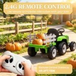 12V Green Toddler Electric Ride-On Tractor – 25W Dual Drive Motors, with Hauling Trailer, Parental Remote, Built-in Music Player, Ignition Startup Sound, Horn & Bright LED Lights - Image 4