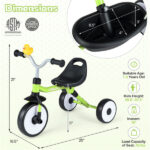 Toddler Tricycle with Rainbow LED Wheels, Foldable 3-in-1 Balance Bike with Carbon Steel Frame, Removable Pedals & Rear Storage Basket - Green - Image 5