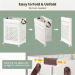 20 Gallon Foldable Laundry Hamper with Mini Hanging Basket, PP Hollow Design with Wheels - Image 4