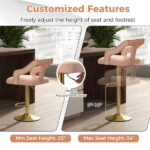 Luxury Dutch Velvet Bar Stools with Adjustable Height (25"-34"), Swivel Seat & Gold Metal Base - PINK - Image 7