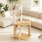 41.3" Modern Cat Tower, Wood Cat Tree Tower for Indoor Cats, Cat Treewith Sisal-Covered Scratching Posts and Top Perch, Cat Condo with Acrylic Hammock for Small Large Cats - Image 9