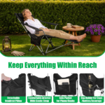 Outdoor Reclining Camping Lounge Chair 95°-160° Adjustable Angle Carbon Steel Frame Heavy Duty Foldable Chair with Storage Bag for Patio Backyard Travel - Image 6