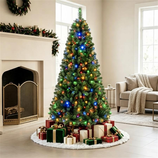 2e236fb3-5d13-43f3-9636-22bdb3f256b2.png 7 FT Pre-Lit Artificial Christmas Tree with 500 Dual Color LED Lights, 1181 Branch Tips Hinged PVC Xmas Tree with Remote Timer 9 Lighting Modes Foldable Metal Stand for Indoor Holiday Decor - Image 1