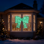 Pre-lit Outdoor Giant Bowknot Christmas Decoration, Lighted Metal Frame with 124 Green LED Lights, for Front Door Gate Wall Indoor Outdoor Holiday Party, Green - Image 3