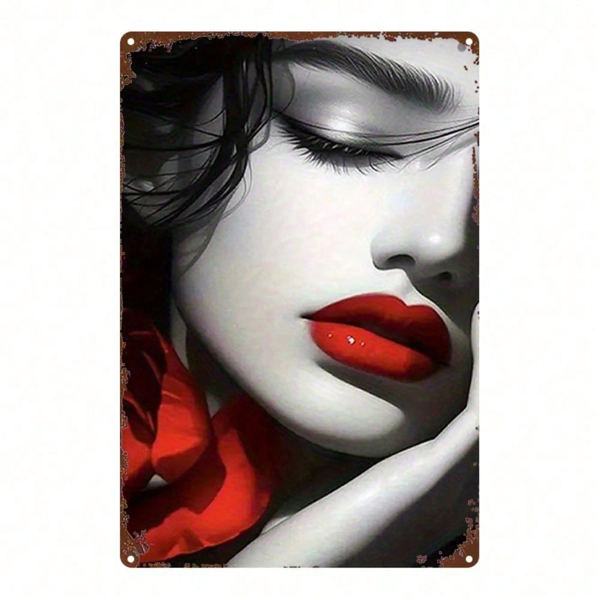 CIFbuy 1pc Red Lips Rose Metal Sign 8x12 Inch, Vintage Printed Tin Plaque Iron Wall Art, Retro Decor For Home Bar Garage Cafe Restauran TikTok, TikTok, Wall Art Self-pickup Logiopics