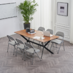 Same Code 31709558 6pcs Elegant Foldable Iron & PVC Chairs for Convention & Exhibition Gray - Image 44