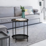2-Tier Patio Side Table, Outdoor Metal Round Small Coffee Table with Removable Tray, Weather Resistant End Table for Indoor Outdoor Garden Balcony Yard, Black - Image 2