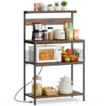 31" Baking Rack, Microwave Oven Rack, Pot Rack, Baking Utensils,KitchenHousehold Use, Three Layers, Rustic Brown