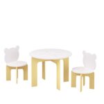 Kids Table and Chair Set, 3-Piece Toddler Table with 2 Chairs, Cute Bear-Back Chairs, Sturdy Wooden Activity Table Set for Kids, Playroom, Bedroom, Preschool - Image 12
