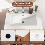2-Door Rattan Bathroom Vanity, Acacia Wood Cabinet with Ceramic Sink (White + Natural)​ - Image 5