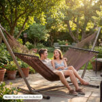2-Person Polyester Caribbean Hammock with Hardwood Spreader Bars, 600lbs Weight Capacity Double Hammock for Patio Garden-Brown - Image 3
