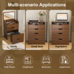 3-in-1 Vanity Desk with Lighted Mirror & Stool, Flip Top Makeup Dressing Table, Compact Storage for Bedroom, Bathroom, Dressing Room(23.62"L, Walnut) - Image 3