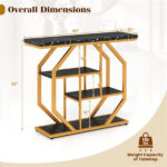 39.5" Modern Sofa Table with 4-Tier Storage, Black & Gold Console Table with Faux Marble Top for Living Room Entryway - Image 5