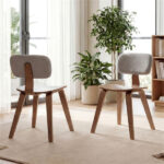 Set of 2 Dining Chair Set (Grey&Walnut), Teddy Velvet Upholstery & Plush Padded Design - Image 4