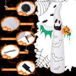 12ft Inflatable Halloween Decor with Flashing Bats & White Ghosts, 4 LED Lights + 82 String Lights, White & Green, 12V 1500mA US Power Adapter - Image 7