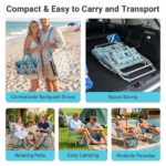 17 Inch Seat Height Beach Chair for Adults, Folding Portable Camping Chair with Headrest, Cup Holder, Side Pocket & Bottom Storage Bag, 7-Position Adjustable Aluminum Beach Chair, Heavy Duty 265 LBS Capacity, Oxford Fabric for Beach, Patio, Pool, Vintage Summer Print - Image 7
