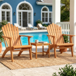 Natural Finish Adirondack Furniture Set of 2 Chairs & 1 Side Table, Heavy Duty 400LBS Capacity Outdoor Bistro Set for Backyard - Image 3