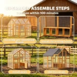 Yellow Large Wooden Chicken Run, for 6-8 Chickens, Waterproof & Anti-UV Cover for Backyard Farm - Image 6