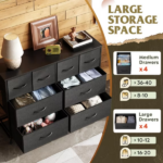 8 Drawers Fabric Cabinet Metal Frame Wide Wood Top Storage Tower TV Stand Clothes Organizer for Bedroom Living Room,Black - Image 5