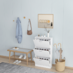 Shoe Cabinet for Entryway, White Narrow Shoe Storage Cabinet Flip Down Shoe Rack Wood 3 Tier Shoe Organizer for Home and Apartment - Image 2