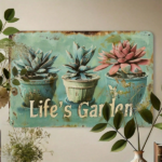CIFbuy Vintage Life Garden Metal Tin Sign 12x8 Inch Rustic Succulent Wall Art, Teal Pink Accents Waterproof Rustproof Home Decor Plaque TikTok, TikTok, aque Self-pickup Logiopics - Image 4