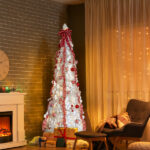 7 FT Fully Decorated Pre-lit Christmas Tree, Pop Up Artificial Xmas Tree with 170 Warm Lights and Red Ornaments for Home Office Store Holiday Deco, White - Image 5